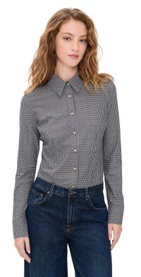 Commando Classic Print Button Down Thong Bodysuit Houndstooth Espresso M