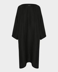 Silk Plisse Wide A-Line Scoop-Neck Dress