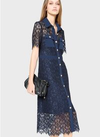 Gerard Darel - Robe midi en dentelle - Taille 46 - Bleu