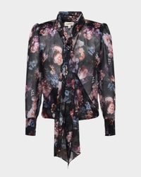 Cambria Tie-Neck Floral Silk Blouse