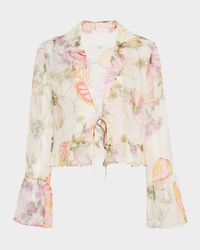 Katriz Cropped Floral-Print Silk Chiffon Bolero