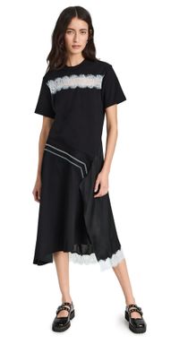 3.1 Phillip Lim Deconstructed T-Shirt Dress with Satin and Lace Blk Multi XS
