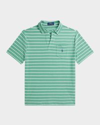 Boy's Linen Striped Polo Shirt, Size S-XL