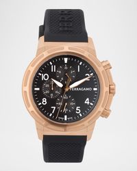 Ferragamo Sport Chrono 44mm IP Rose Gold Silicone Watch