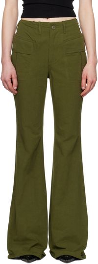 R13 Khaki Flare Leg Trousers