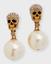 Pearl 'N Skull Earrings with Swarovski Crystals