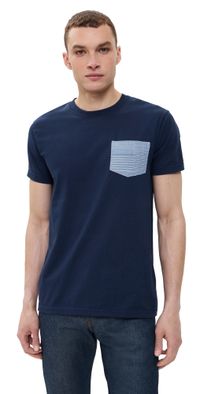Naked & Famous Denim Navy Dobby Patchwork Pocket Tee Navy S