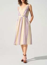 Cotelac - Robe midi Col V à rayures - Taille 3 - Violet