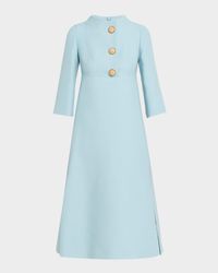 Strass Button High-Neck Crepe Midi Dress