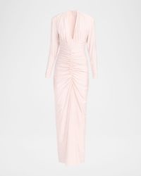 Georgina Deep V-Neck Ruched Jersey Column Gown