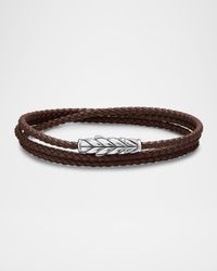 Men's Chevron Wrap Bracelet in Leather with Silver