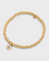14k Gold 4mm Bead & Diamond Evil Eye Bracelet