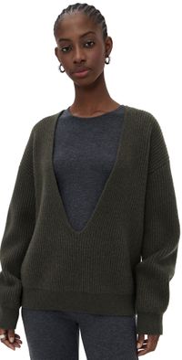 Pixie Market Deep V Neck Sweater DARK GREY M/L