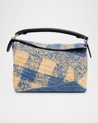 x Paula's Ibiza Small Puzzle Edge Shoulder Bag in Gingham Raffia