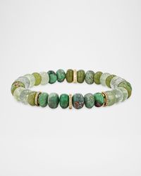 Moody Green Mix Bead Bracelet with 14K Yellow Gold and Diamond Rondelles