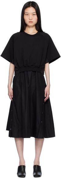 3.1 Phillip Lim Black Short Sleeve French Terry Combo Midi Dress