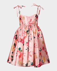 Floral Mikado Babydoll Dress with Pockets