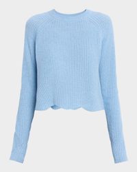 Scalloped Raglan-Sleeve Ribbed Sweater