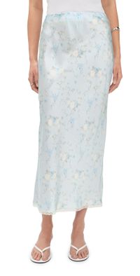 LoveShackFancy Kalo Silk Skirt Snowdrop Blue M