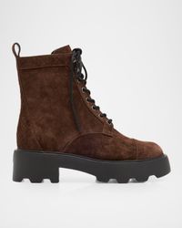 T Monogram Suede Lace-Up Ankle Boots