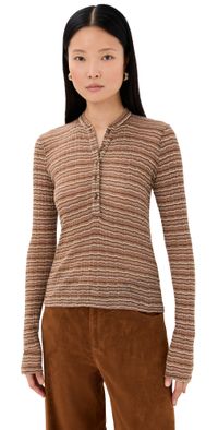 SPRWMN Long Sleeve Henley Top Vintage Brown S