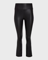 High-Waist Flare-Leg Cropped Leather Leggings