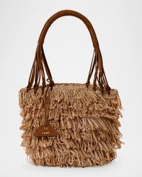Miladia Fringe Raffia Bucket Shoulder Bag