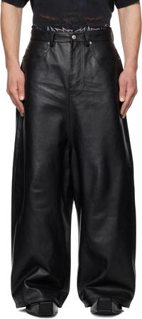 Balenciaga Black Soft Shining Low Crotch Leather Pants