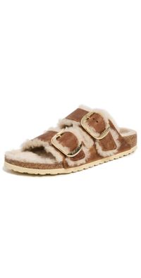 Birkenstock Arizona Big Buckle Shearling Sandals Cognac 39