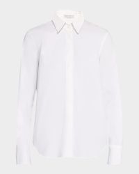 Poplin Button-Front Shirt with Monili Collar