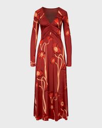 Nectar De Amapolla Poppy-Print Long-Sleeve Ankle Dress