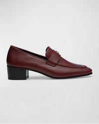 Leather Medallion Heeled Loafers
