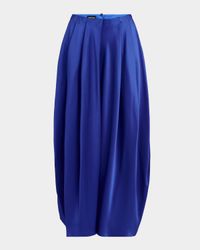 Double Silk Satin Pleated Midi Skirt