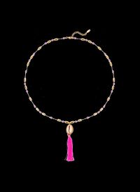 Hipanema - Collier avec perles et pendentif avec pompon - Taille Unique - Violet