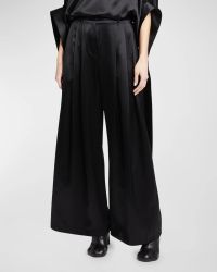 Double-Pleated Wide-Leg Satin Trousers