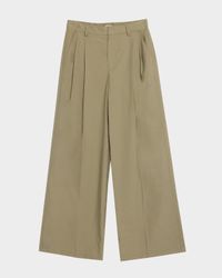 Techno Cotton Poplin Pleated Wide-Leg Sartorial Pants