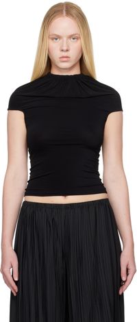 ALAINPAUL Black Gathered Neck Tank Top