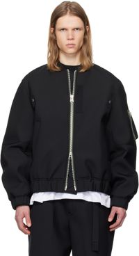 sacai Blouson aviateur noir en tissu de costume à doublure contrecollée