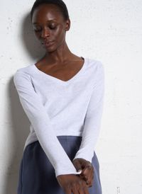 American Vintage - Tee-shirt Col V droit en coton - Taille L - Gris