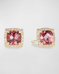 Petite Chatelaine Pave Bezel Stud Earrings in 18K Yellow Gold with Hampton Blue Topaz