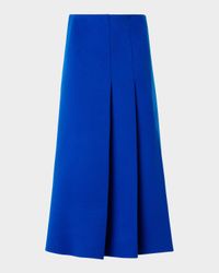 Pleated Wool Flannel Double-Face A-Line Midi Skirt