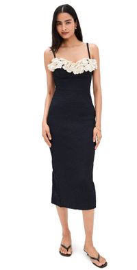 PatBO Breeze Jacquard Colorblock Midi Dress Black XS