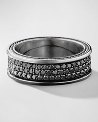Men's Streamline Three-Row Band Ring with Black Diamonds in Silver, 8.5mm