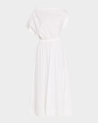 Short-Sleeve Draped Shoulder Midi Dress