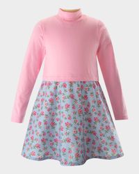 Girl's Floral-Print Jersey Turtle Neck Dress, Size 2-14