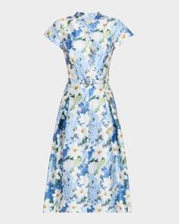 Martine Pleated Floral-Print Mikado Midi Dress
