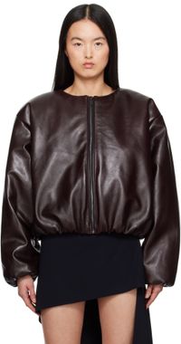 Magda Butrym Burgundy Collarless Puffer Leather Jacket