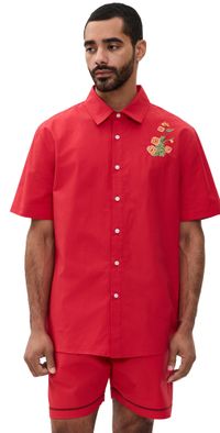 Fanm Mon Kenan Embroidered Short Sleeve Shirt Red M
