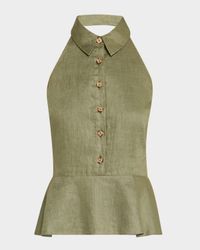 Lancaster Sleeveless Linen Peplum Top
