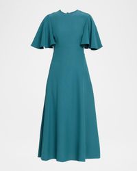 Flutter-Sleeve A-Line Midi Dress